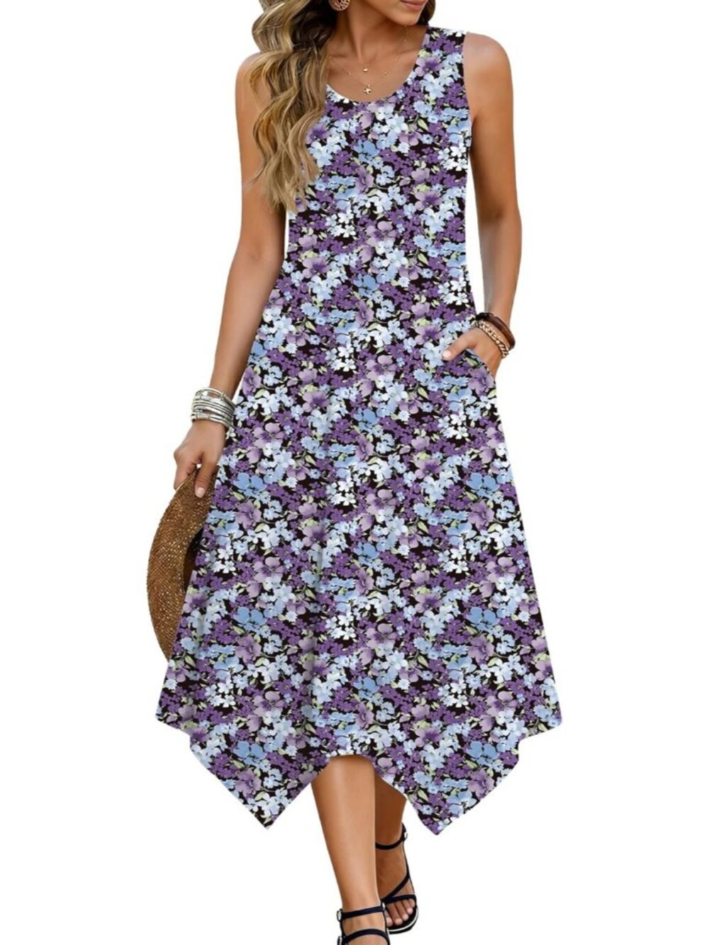 Hotouch Women's Floral Multicolor Sleeveless Sundress Hankerchief Beach Dress